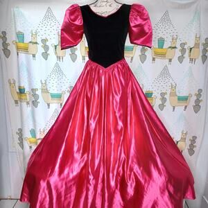 Beautiful Handmade Dress Pink And Black Velvet Big Bow On the Back XS